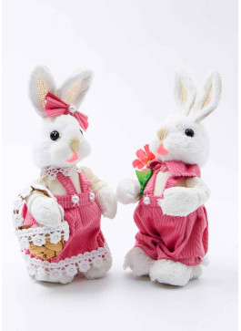 Зайчик білий з нитки, ХЛОПЧИК рожевий, 21см,1шт.