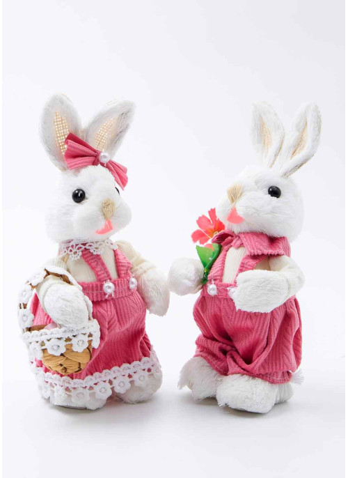 Зайчик білий з нитки, ХЛОПЧИК рожевий, 21см,1шт.