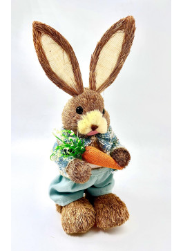 Зайчик з соломи, ХЛОПЧИК, Твідова голуба голуб., 45см, з морквинкою. 1шт.