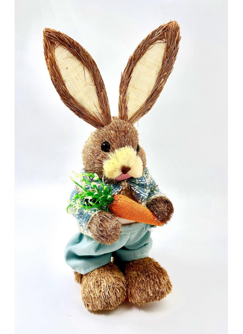 Зайчик з соломи, ХЛОПЧИК, Твідова голуба голуб., 45см, з морквинкою. 1шт.