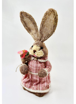 Зайчик з соломи, ДІВЧИНКА, Твідова рожева тканина. 45см, з морквинкою. 1шт.