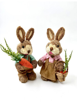 Зайчик з соломи, ДІВЧИНКА сорочка клітинка, 21см,1шт.