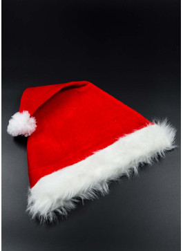 Шапка новорічна, червона з довгим хутром. 40см. 6 шт.