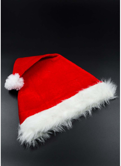 Шапка новорічна, червона з довгим хутром. 40см. 6 шт.