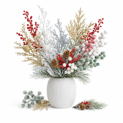 Новорічні гілочки з декором, глітером, різних розмірів