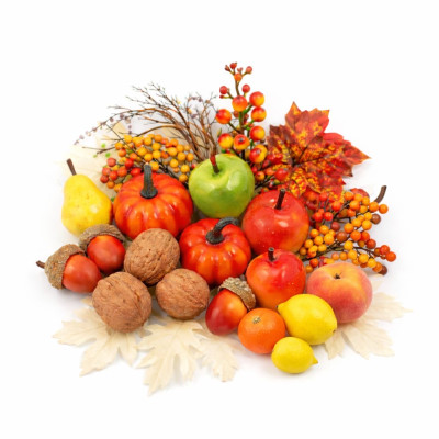 Товари осені (гілки, фрукти, листки, дрібний декор)