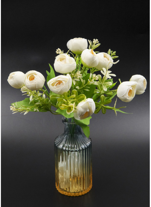 Букетик з піонами-бутонами, 30см, 5 гілок. Білий.