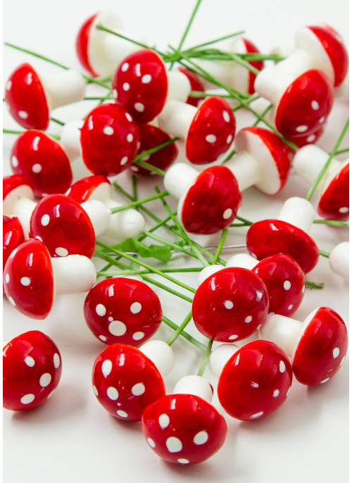 Гриб  мухомор, на дротику, 8см, 100шт.