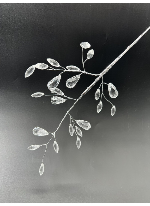 Гілка з прозорими кристалами, срібна основа. 35 см. 1шт.